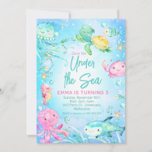 Invitation Poulpe De Requin Tortue Sous La Mer Anniversaire