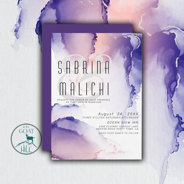 Invitation Poupée d'aubergine et Rose de corail Encre d'alcoo (Créateur téléchargé)