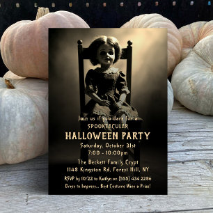 Invitation Poupée effrayante et terrifiante pour soirée Hallo