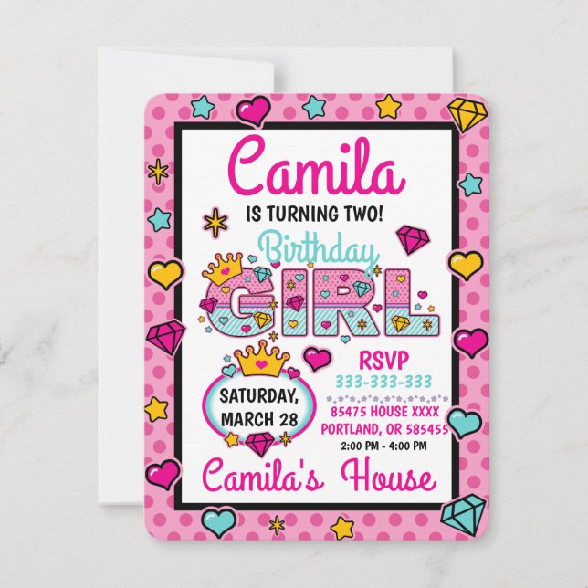 Invitation Poupée fille anniversaire | Conception personnalis (Devant)