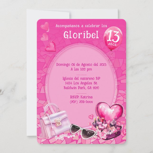 Invitation Poupée personnalisée modèle d'anniversaire rose (Devant)