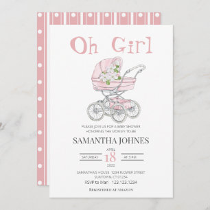 Invitation  Poupée rose Baby shower en fleurs  