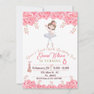 Invitation Poupée rose florale Ballerina Anniversaire