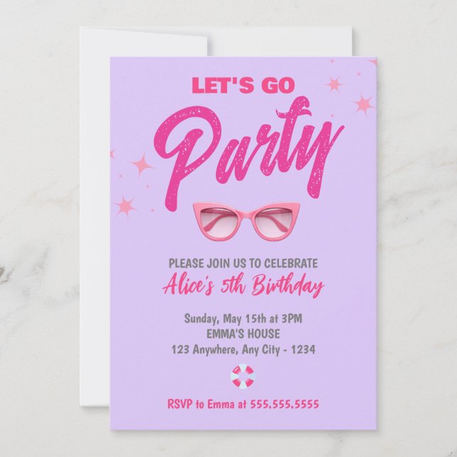 Invitation Poupée rose Malibu Fille Allons faire la fête Anni (Devant)