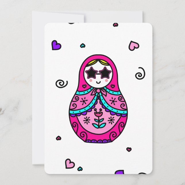 Invitation poupée russe rose kawaii (Devant)