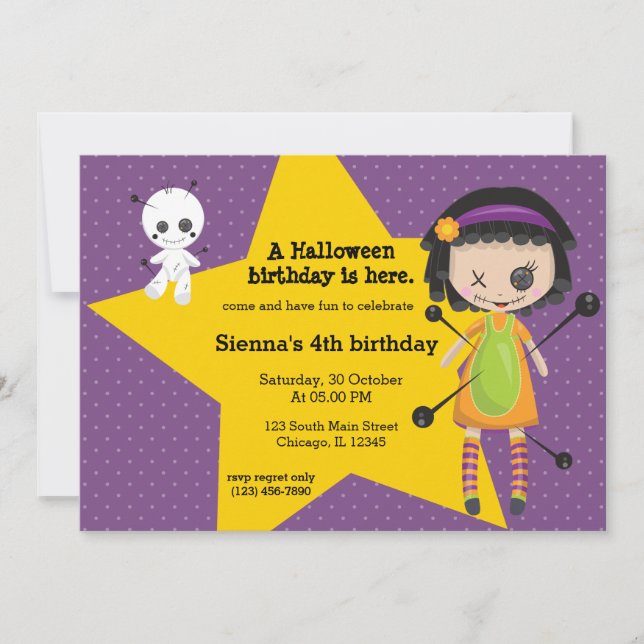 Invitation Poupée Voodoo - choisir la couleur arrière - plan (Devant)