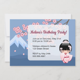 Invitation Poupée White Kimono Kokeshi - Jolie fête d'anniver