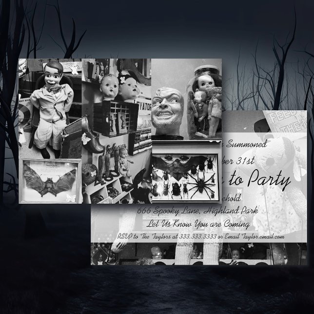Invitation Poupées Déplaisantes éffrayantes Halloween noir et (Créateur téléchargé)