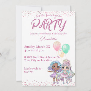 Invitation Poupées filles mignonnes Parties scintillant avec 
