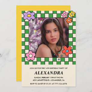 Invitation pour 14e anniversaire Fleurs Super rétr