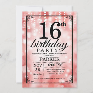 Invitation pour 16 ans avec paillettes rouges