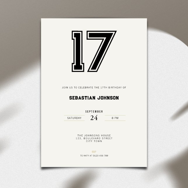 Invitation pour 17e anniversaire - Style Sport Min (17th birthday invitation simple sport design for teenagers)