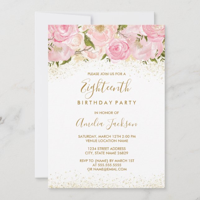 Invitation pour 18 ans Rose Pailleté Or Rose (Devant)