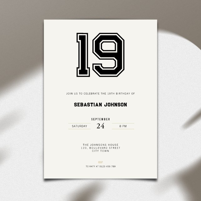 Invitation pour 19e anniversaire - Style Sport Min (19th birthday invitation simple sport design for young adults)