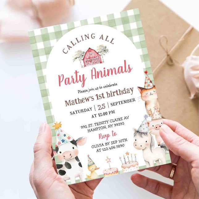 Invitation pour 1er anniversaire avec des animaux  (Créateur téléchargé)