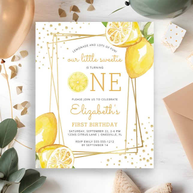 Invitation pour 1er anniversaire Budget Lemon Aqua (Créateur téléchargé)