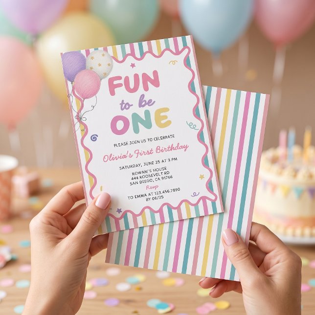 Invitation pour 1er anniversaire de fille Fun To B (Créateur téléchargé)