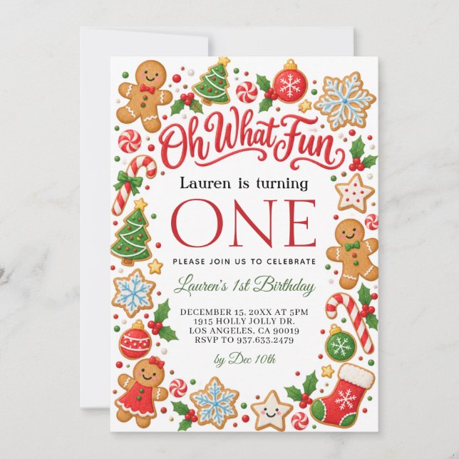 Invitation pour 1er anniversaire de Noël Oh Quel P (Devant)