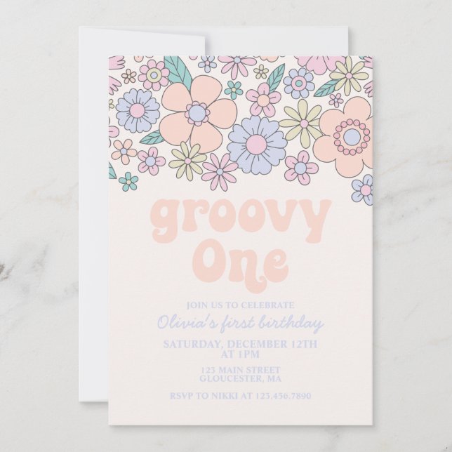 Invitation pour 1er anniversaire Groovy One Retro  (Devant)