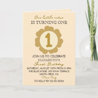Invitation pour 1er anniversaire Little Cutie Gold