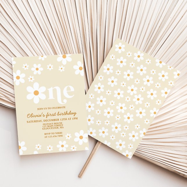 Invitation pour 1er anniversaire Retro Daisy One F (Créateur téléchargé)