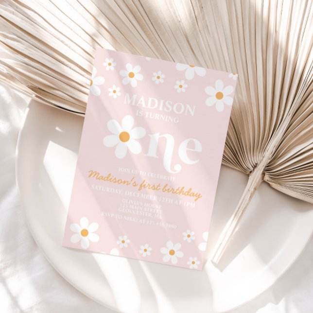 Invitation pour 1er anniversaire Retro Daisy One F (Créateur téléchargé)
