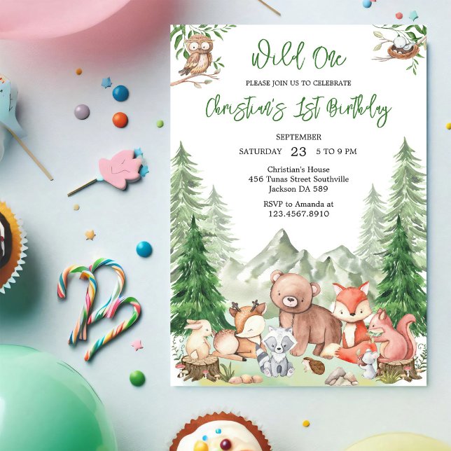 Invitation pour 1er anniversaire Wild One Animaux  (Créateur téléchargé)