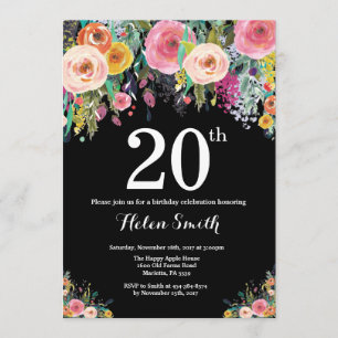 Invitation pour 20e anniversaire florale