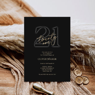 Invitation pour 21e anniversaire Moderne Or Noir