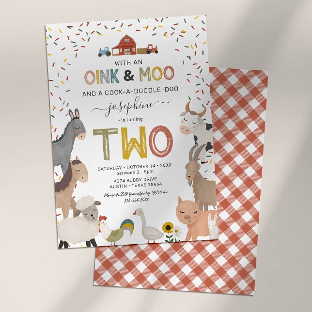 Invitation pour 2e anniversaire de la ferme mignon (Créateur téléchargé)