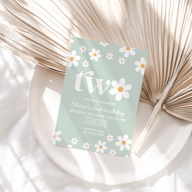 Invitation pour 2e anniversaire Retro Daisy Two Fl (Créateur téléchargé)