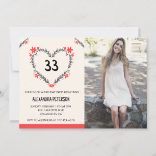 Invitation pour 33e anniversaire Photo Fleur Heart