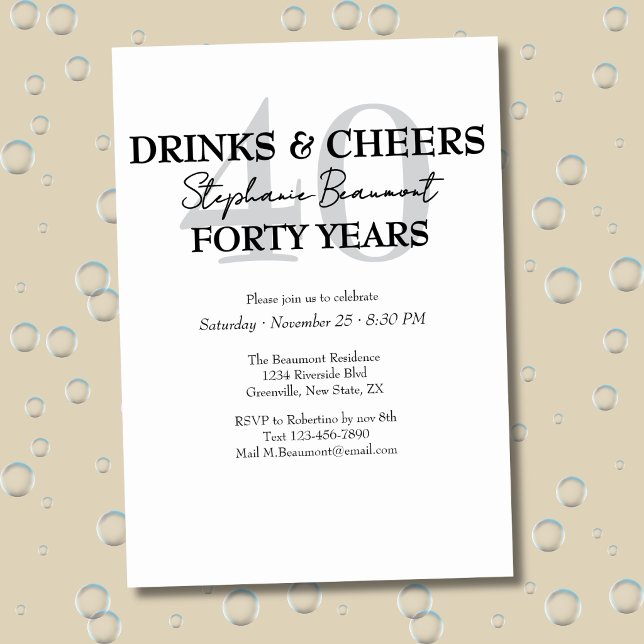 Invitation pour 40 ans : Boissons drôles et toasts (Créateur téléchargé)