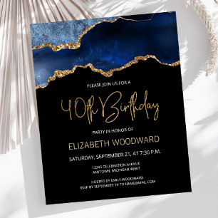 Invitation pour 40 ans Budget Blue Gold Agate