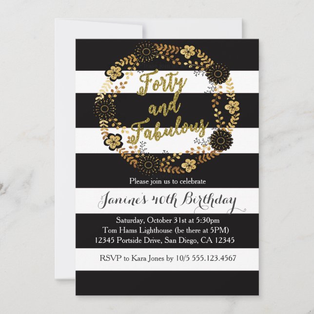 Invitation pour 40 ans et Fabulueuse Fête d'annive (Devant)