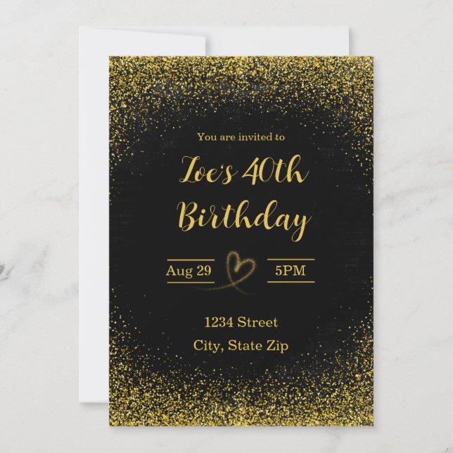Invitation pour 40 ans – Quarante en or | Moderne (Devant)
