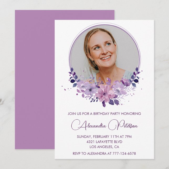 Invitation pour 45e anniversaire Photo Élégant Boh (Devant / Derrière)