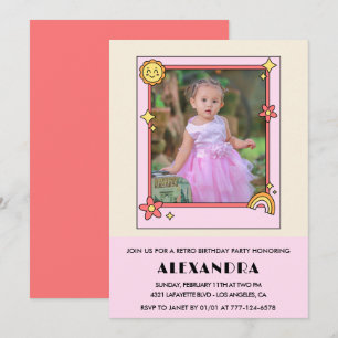 Invitation pour 4ème anniversaire Rétro Groovy Fle