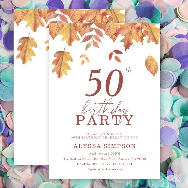 Invitation pour 50e anniversaire avec feuilles d'a (Créateur téléchargé)