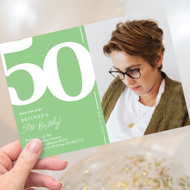 Invitation pour 50e anniversaire avec photo vert b (Créateur téléchargé)