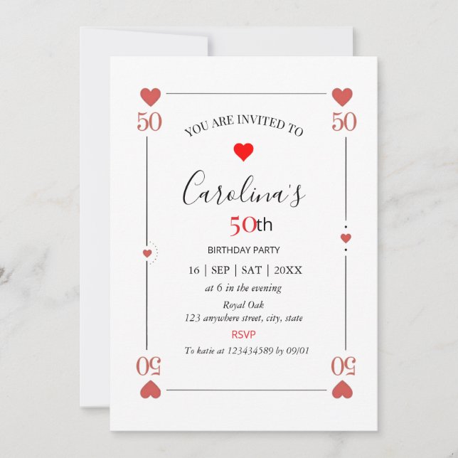 Invitation pour 50e anniversaire carte à jouer cas (Devant)