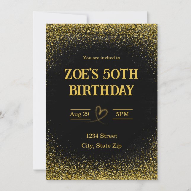 Invitation pour 50e anniversaire – Cinquante en or (Devant)