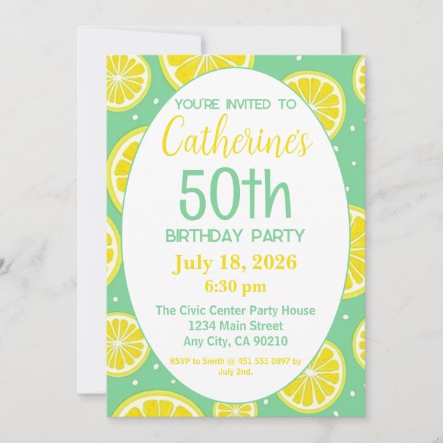 Invitation pour 50e anniversaire, motif de citron  (Devant)