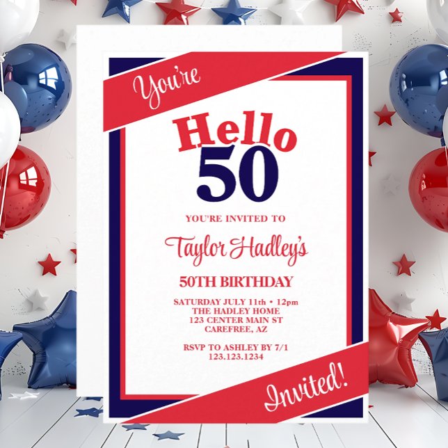 Invitation pour 50e anniversaire Rouge Blanc & Ble (Créateur téléchargé)