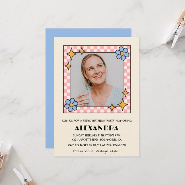 Invitation pour 55e anniversaire Fleurs Bleues Rét (Devant/Arrière en situation)