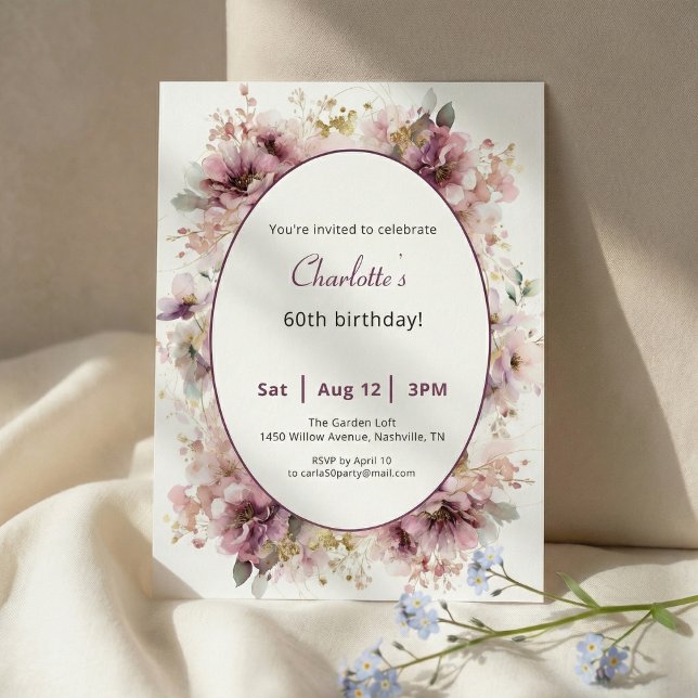 Invitation pour 60 ans Anniversaire Fleurs Violett (Créateur téléchargé)