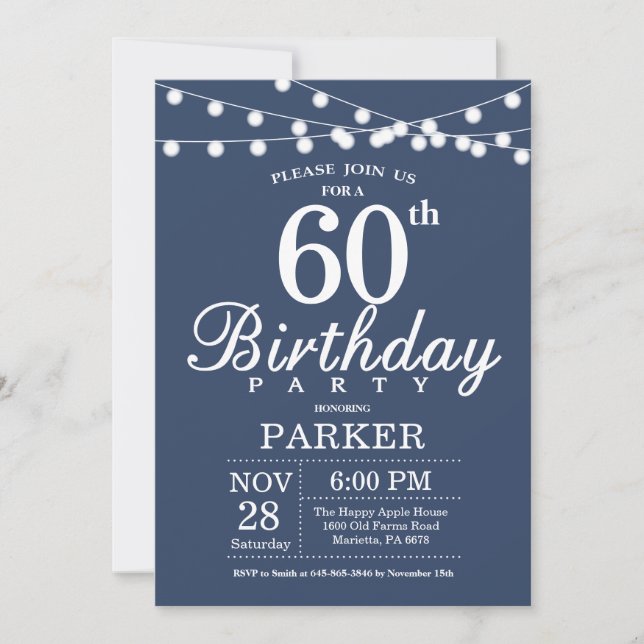 Invitation pour 60e anniversaire Bleu (Devant)
