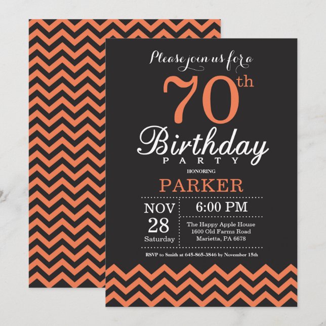 Invitation pour 70e anniversaire Chevron noir et c (Devant / Derrière)