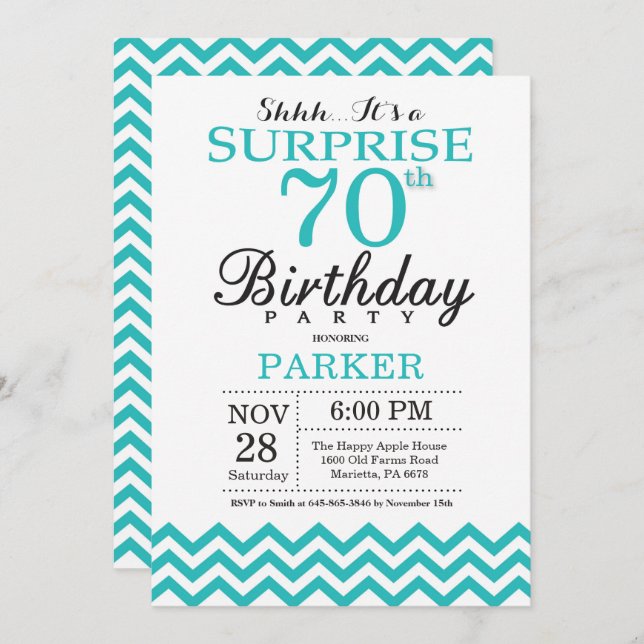 Invitation pour 70e anniversaire surprise Chevron  (Devant / Derrière)