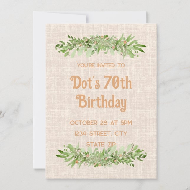 Invitation pour 70e anniversaire – Vert feuillu su (Devant)
